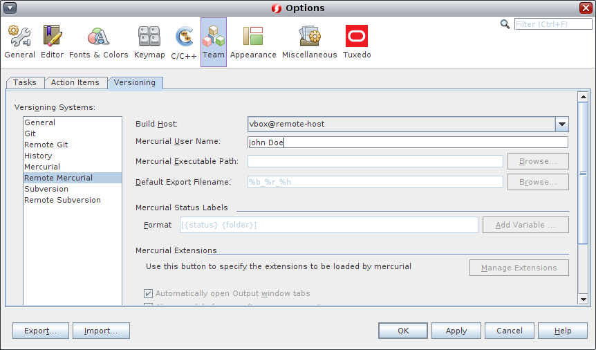 image:Options window with Team → Versioning tabs shown